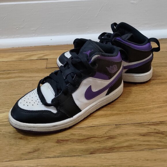 Nike Jordan mid sneakers - kids size 12C - purple black white shoes - Picture 2 of 8
